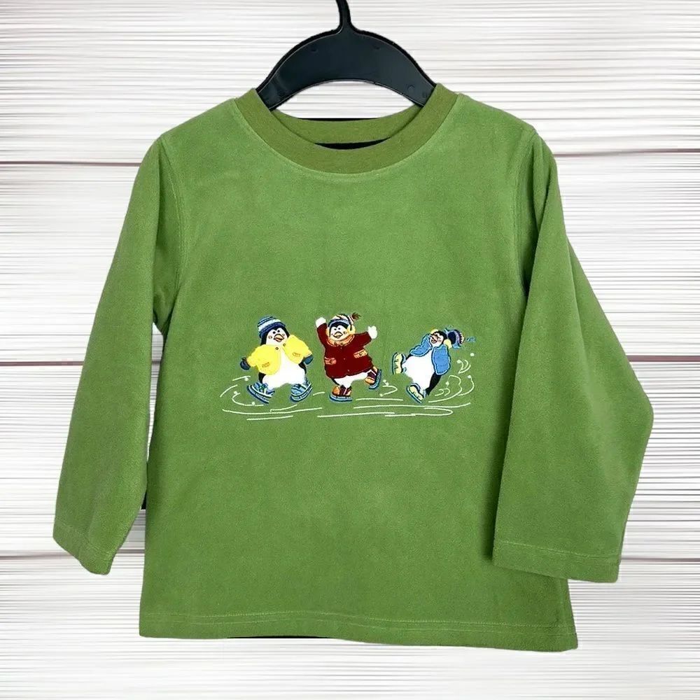 NWT New TALBOTS Kids Vintage Fleece Green Sweatshirt Skating Snowmans size 4